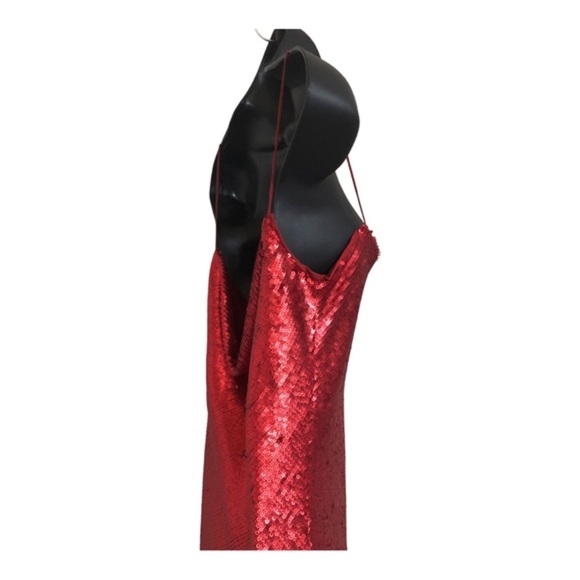 Zara red sequin blogger favorite back cowl neck draped mini dress size small new - Picture 9 of 16